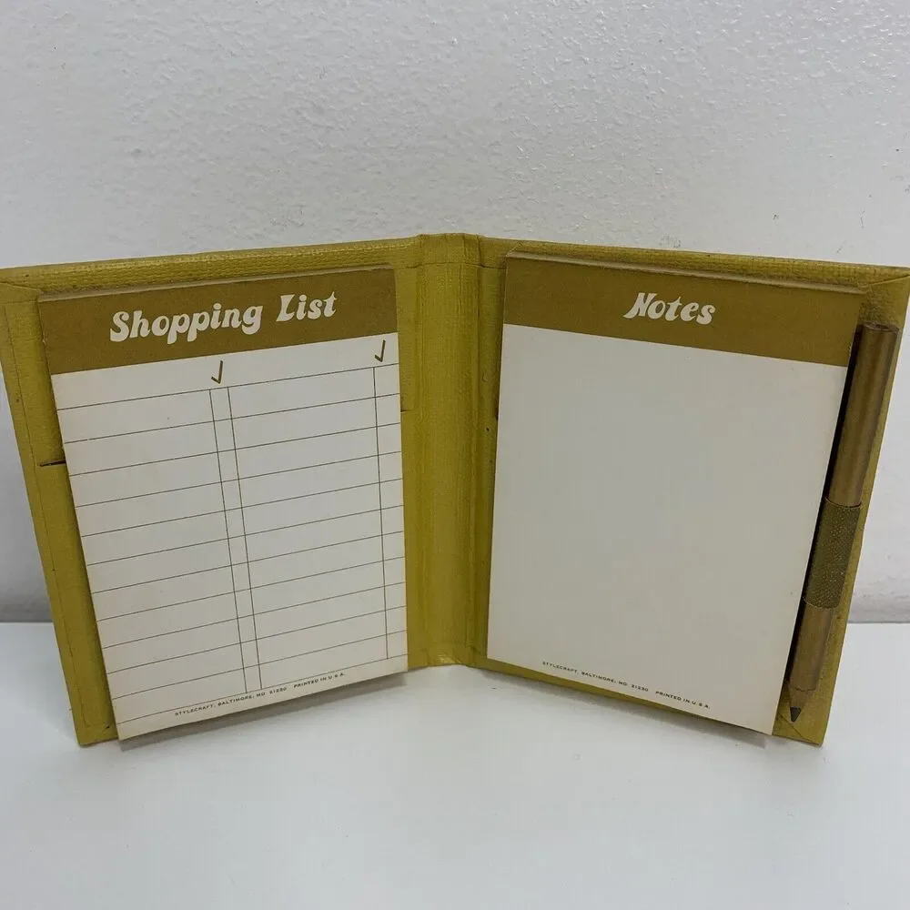 Vintage Americana Shopping List Pad With Pencil Holder Pocket USA Stylecraft